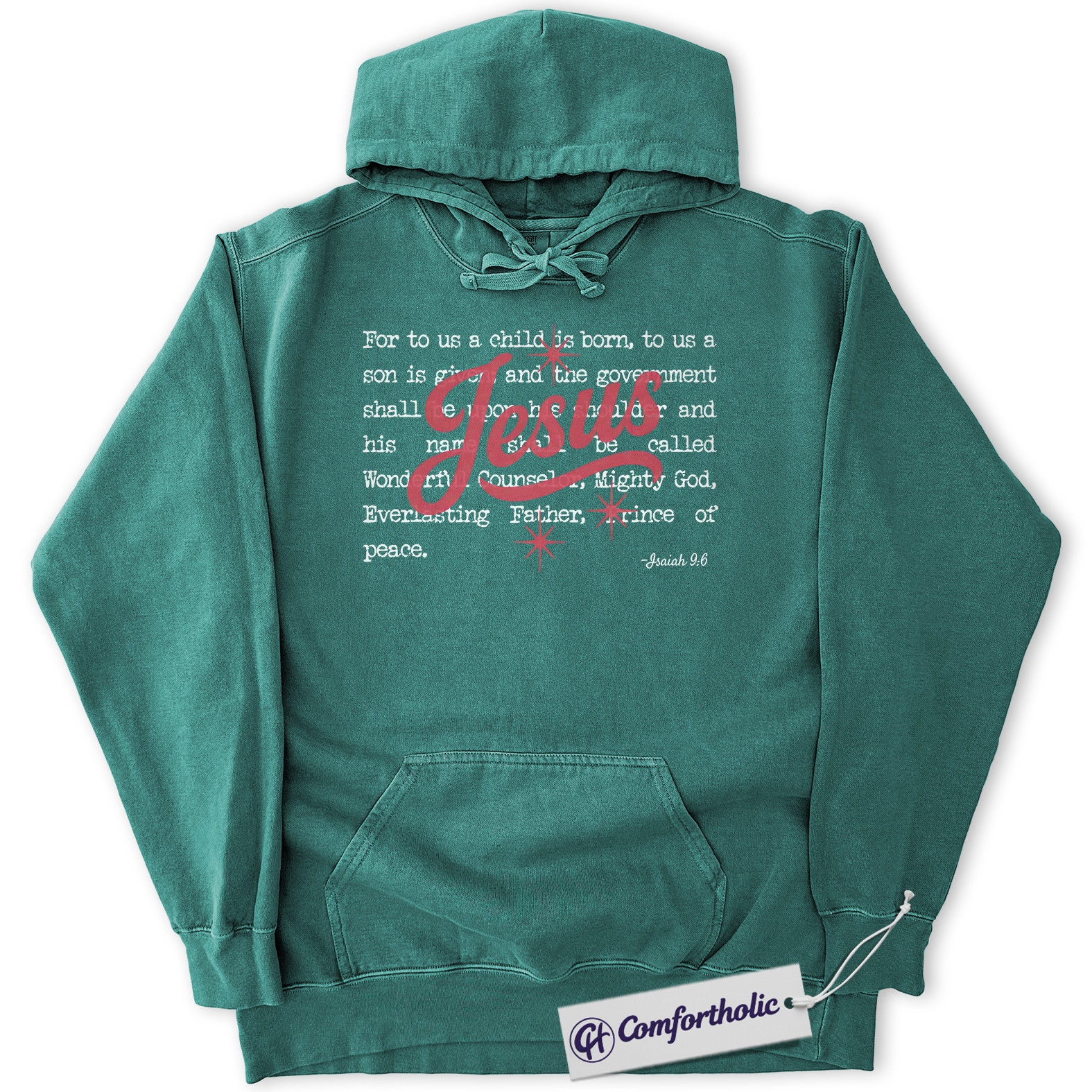 Jesus Christmas Hoodie, Isaiah 9:6 Bible Verse Hoodie, Christian Faith-Based Holiday Graphic Pullover, Religious Christmas Gift for Believers, Christmas Comfort Colors Hoodie - Image 8