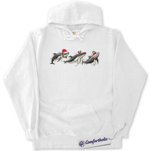 Alternative view of Whale Christmas Hoodie, Cute Sea Animal Holiday Hoodie, Festive Ocean Lover Graphic Pullover, Marine Animal Christmas Gift, Christmas Comfort Colors Hoodie