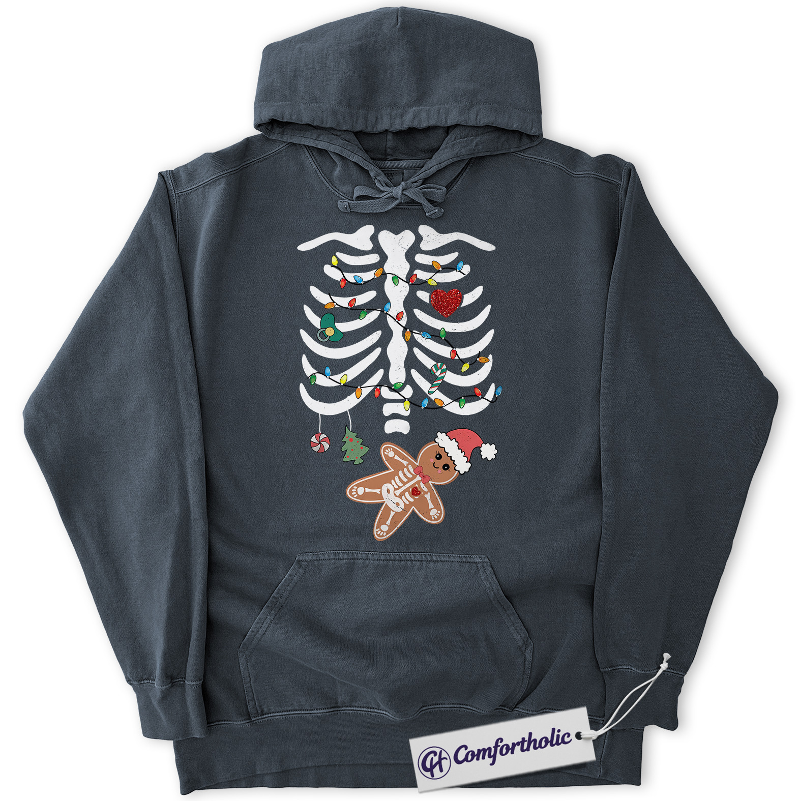 Pregnancy Christmas Hoodie, Maternity Skeleton Gingerbread Baby Hoodie, Funny Holiday Pregnancy Announcement Graphic Pullover, Cute Expecting Mom Gift, Christmas Comfort Colors Hoodie - Image 6