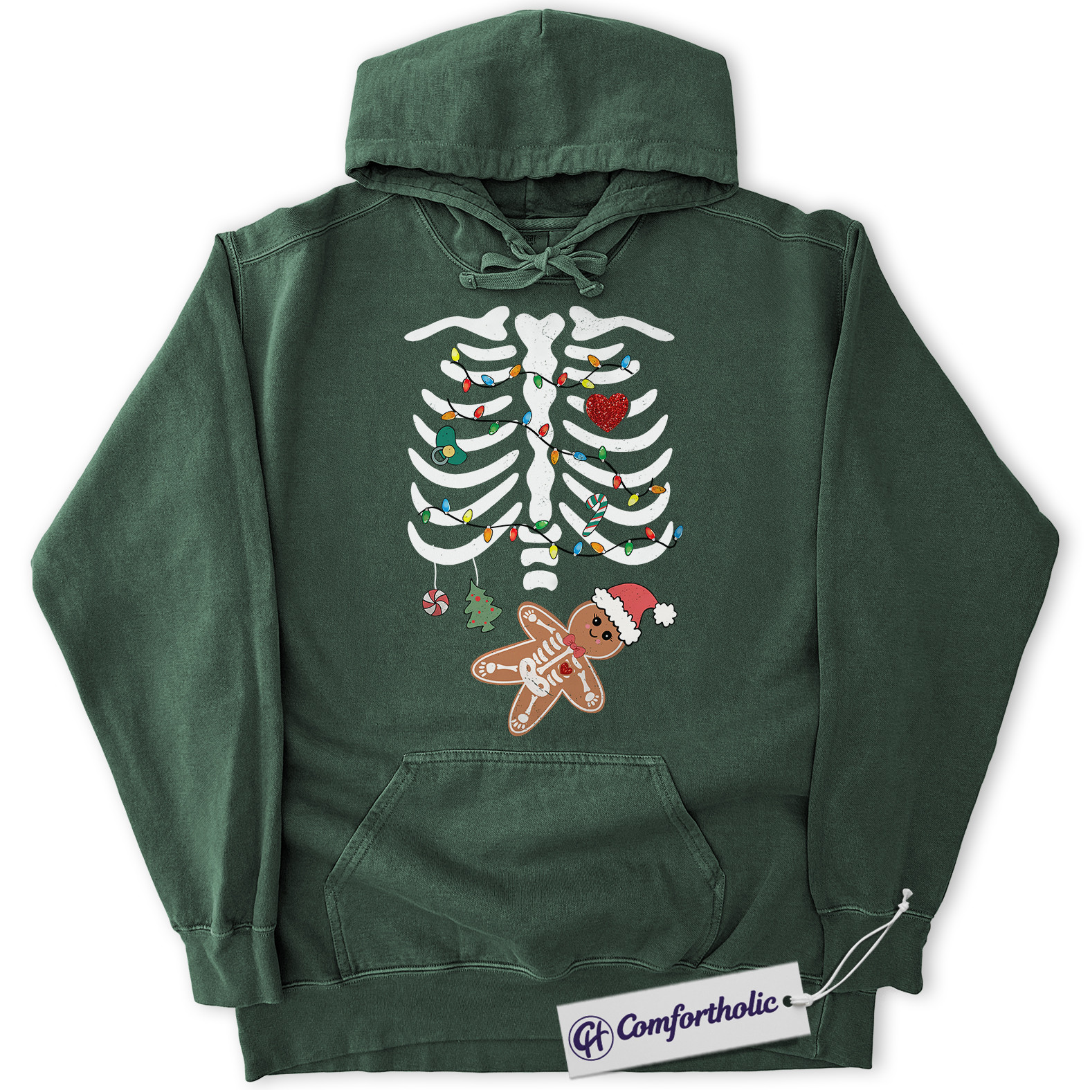 Pregnancy Christmas Hoodie, Maternity Skeleton Gingerbread Baby Hoodie, Funny Holiday Pregnancy Announcement Graphic Pullover, Cute Expecting Mom Gift, Christmas Comfort Colors Hoodie - Image 7