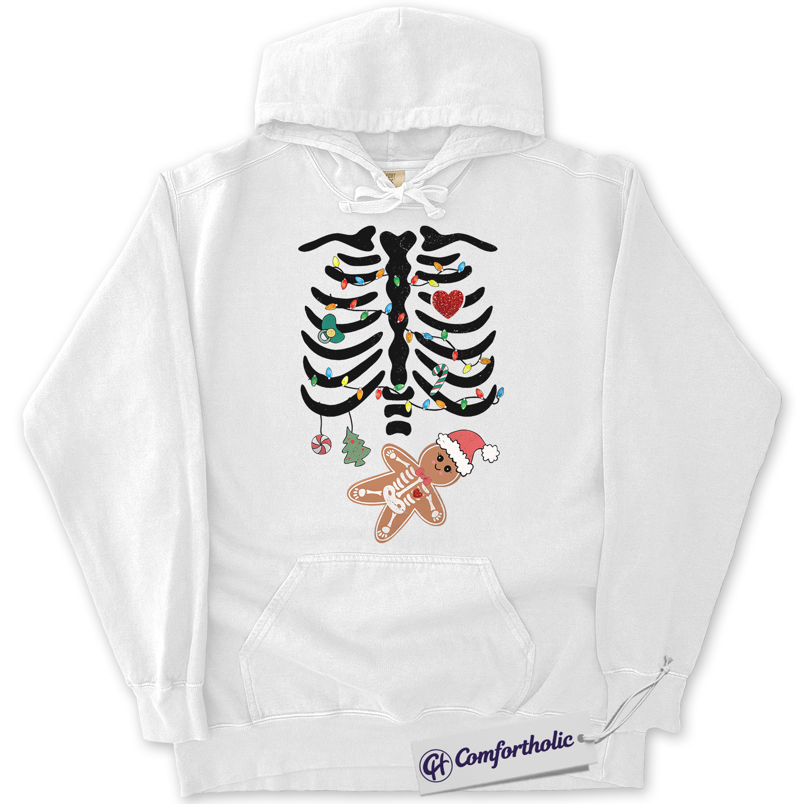 Pregnancy Christmas Hoodie, Maternity Skeleton Gingerbread Baby Hoodie, Funny Holiday Pregnancy Announcement Graphic Pullover, Cute Expecting Mom Gift, Christmas Comfort Colors Hoodie - Image 2