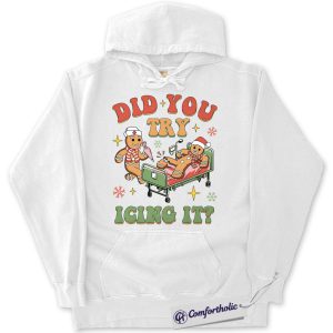 Alternative view of Funny Gingerbread Nurse Christmas Hoodie, Medical Worker Holiday Hoodie, Cute Healthcare Pun Graphic Pullover, Christmas Gift for Nurses, Christmas Comfort Colors Hoodie