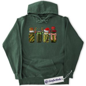 Funny Pickle Christmas Hoodie, Holiday Food Pun Hoodie, Cute Pickle Jar Graphic Pullover, Christmas Gift for Pickle Lovers, Christmas Comfort Colors Hoodie