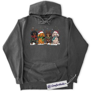 Alternative view of Dachshund Christmas Hoodie, Funny Sausage Dog Holiday Hoodie, Cute Wiener Dog Graphic Pullover, Pet Lover Christmas Gift, Christmas Comfort Colors Hoodie