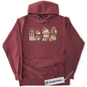 Gingerbread Coffee Christmas Hoodie, Hot Cocoa Holiday Hoodie, Cute Peppermint Mug Graphic Pullover, Christmas Gift for Coffee Lovers, Cozy Winter Drink Comfort Colors Hoodie