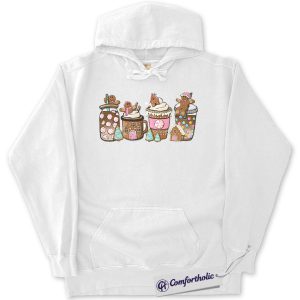 Alternative view of Gingerbread Coffee Christmas Hoodie, Hot Cocoa Holiday Hoodie, Cute Peppermint Mug Graphic Pullover, Christmas Gift for Coffee Lovers, Cozy Winter Drink Comfort Colors Hoodie