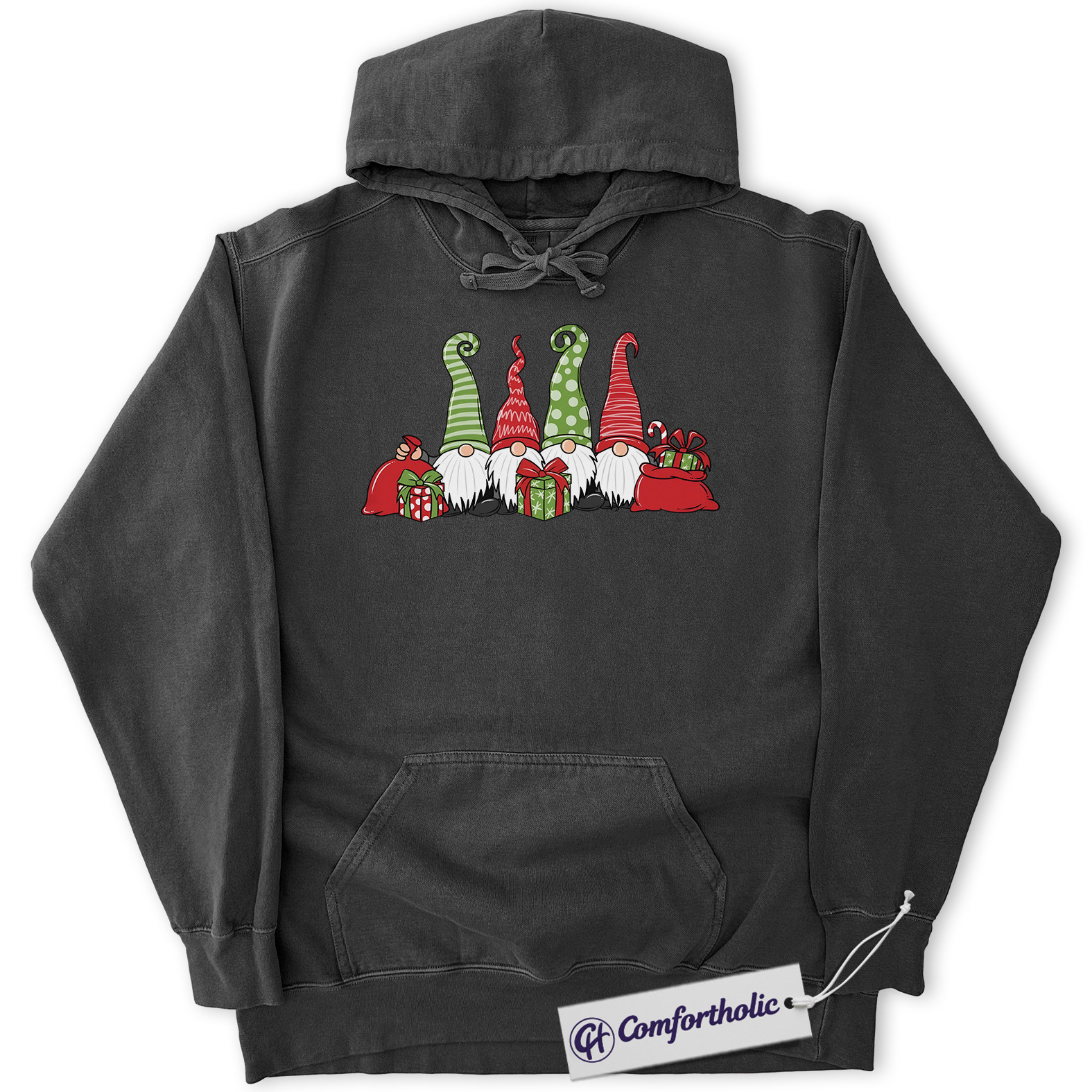Christmas Gnomes Hoodie, Cute Holiday Hoodie, Festive Gnome Graphic Pullover, Christmas Comfort Colors Hoodie - Image 5