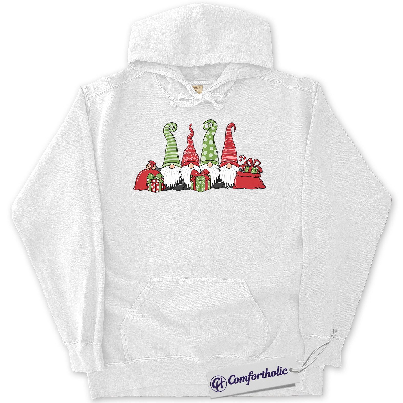 Christmas Gnomes Hoodie, Cute Holiday Hoodie, Festive Gnome Graphic Pullover, Christmas Comfort Colors Hoodie - Image 3