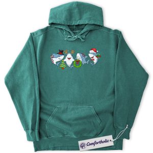 Alternative view of Funny Shark Christmas Hoodie, Cute Shark Family Hoodie, Holiday Ocean Animal Graphic Pullover, Christmas Gift for Shark Lovers, Santa Shark Comfort Colors Hoodie