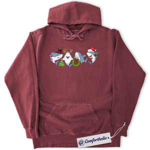 Funny Shark Christmas Hoodie, Cute Shark Family Hoodie, Holiday Ocean Animal Graphic Pullover, Christmas Gift for Shark Lovers, Santa Shark Comfort Colors Hoodie