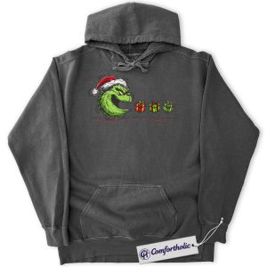 Alternative view of Funny The Grinch Christmas Hoodie, Cute Santa Hat Hoodie, Green Monster Holiday Graphic Pullover, Humorous Xmas Gift, Christmas Comfort Colors Hoodie