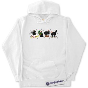 Alternative view of Funny Black Cat Christmas Hoodie, Cute Holiday Cat Hoodie, Festive Kitty Graphic Pullover, Cat Lover Christmas Gift, Christmas Comfort Colors Hoodie