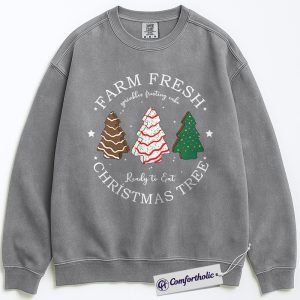 Alternative view of Farm Fresh Christmas Tree Sweatshirt, Cute Holiday Dessert Crewneck, Funny Frosted Cake Tree Graphic Pullover, Sweet Foodie Gift for Christmas, Christmas Comfort Colors Sweatshirt