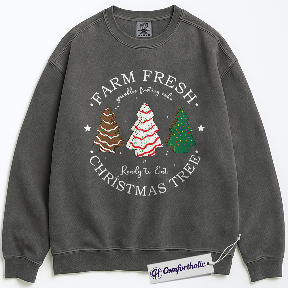Farm Fresh Christmas Tree Sweatshirt, Cute Holiday Dessert Crewneck, Funny Frosted Cake Tree Graphic Pullover, Sweet Foodie Gift for Christmas, Christmas Comfort Colors Sweatshirt - Image 3