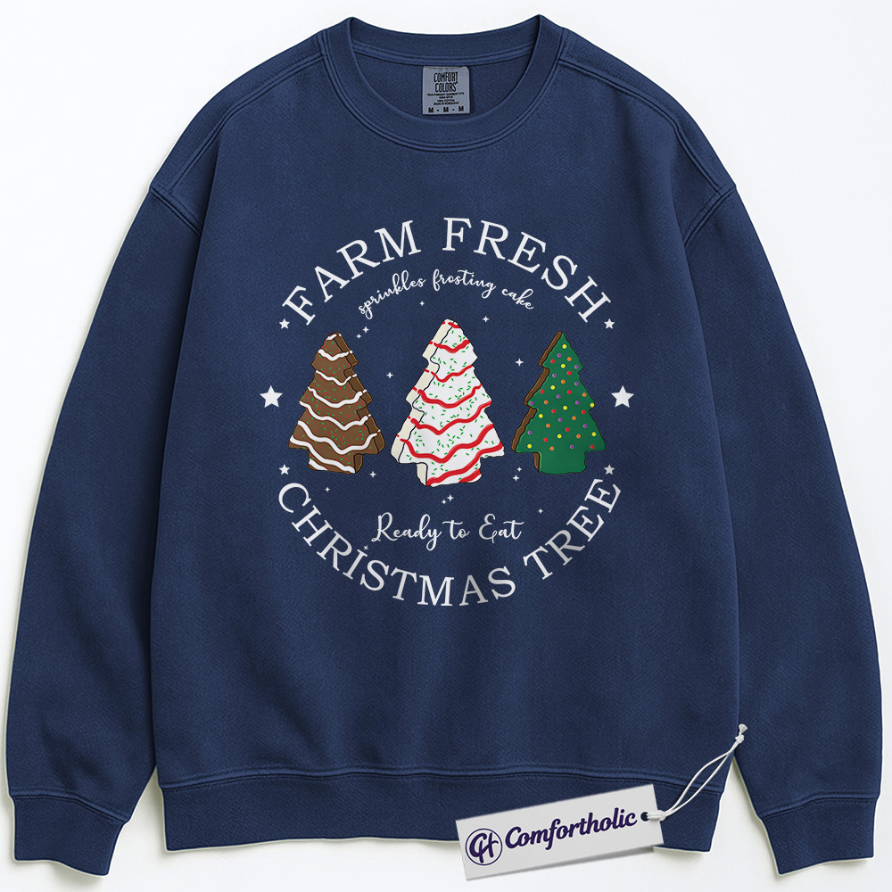 Farm Fresh Christmas Tree Sweatshirt, Cute Holiday Dessert Crewneck, Funny Frosted Cake Tree Graphic Pullover, Sweet Foodie Gift for Christmas, Christmas Comfort Colors Sweatshirt - Image 4