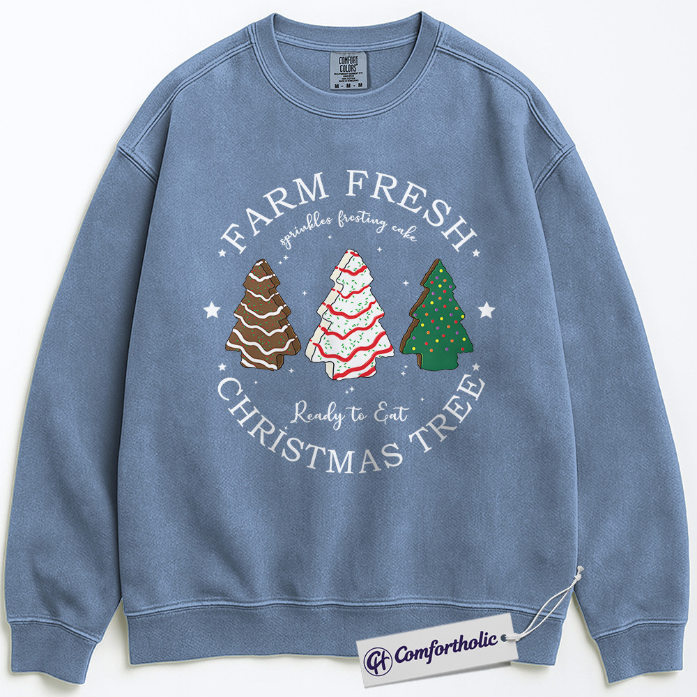 Farm Fresh Christmas Tree Sweatshirt, Cute Holiday Dessert Crewneck, Funny Frosted Cake Tree Graphic Pullover, Sweet Foodie Gift for Christmas, Christmas Comfort Colors Sweatshirt - Image 5