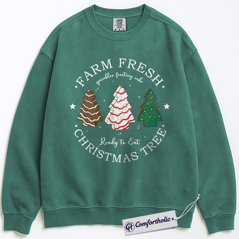 Farm Fresh Christmas Tree Sweatshirt, Cute Holiday Dessert Crewneck, Funny Frosted Cake Tree Graphic Pullover, Sweet Foodie Gift for Christmas, Christmas Comfort Colors Sweatshirt - Image 6