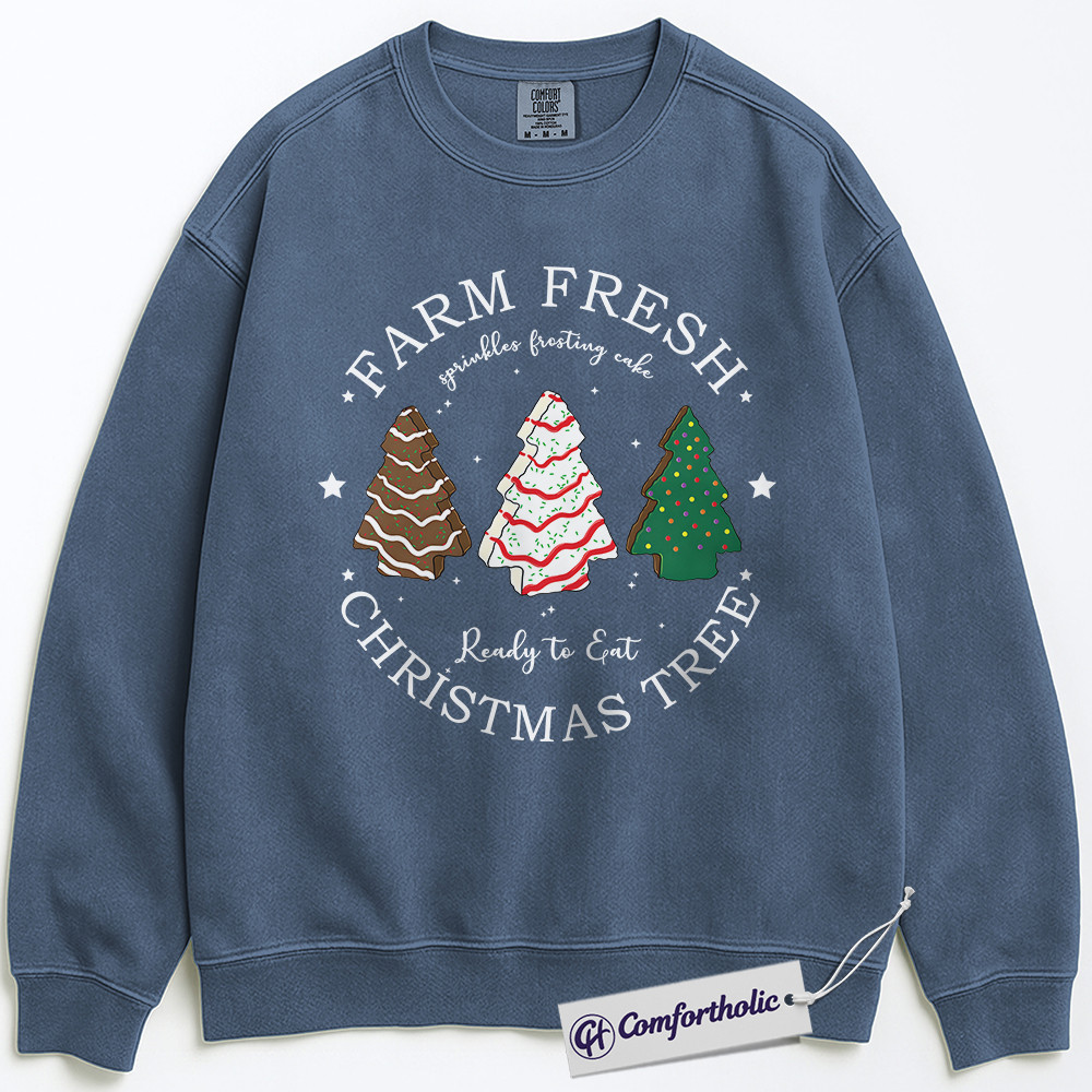 Farm Fresh Christmas Tree Sweatshirt, Cute Holiday Dessert Crewneck, Funny Frosted Cake Tree Graphic Pullover, Sweet Foodie Gift for Christmas, Christmas Comfort Colors Sweatshirt - Image 7