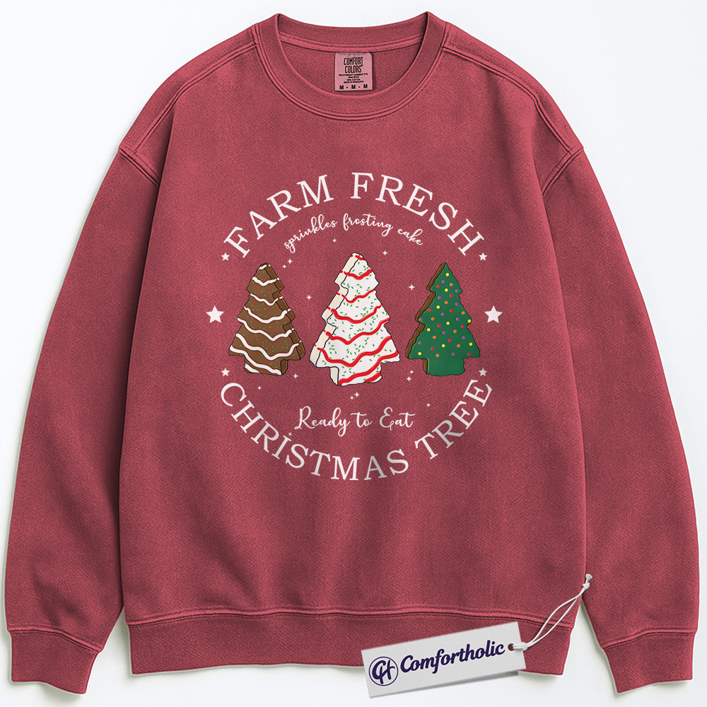 Farm Fresh Christmas Tree Sweatshirt, Cute Holiday Dessert Crewneck, Funny Frosted Cake Tree Graphic Pullover, Sweet Foodie Gift for Christmas, Christmas Comfort Colors Sweatshirt - Image 8