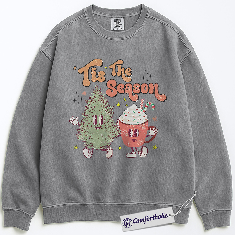 Tis The Season Sweatshirt, Cute Christmas Tree and Hot Cocoa Pullover, Funny Holiday Graphic Crewneck, Festive Winter Gift for Women, Christmas Comfort Colors Sweatshirt - Image 3