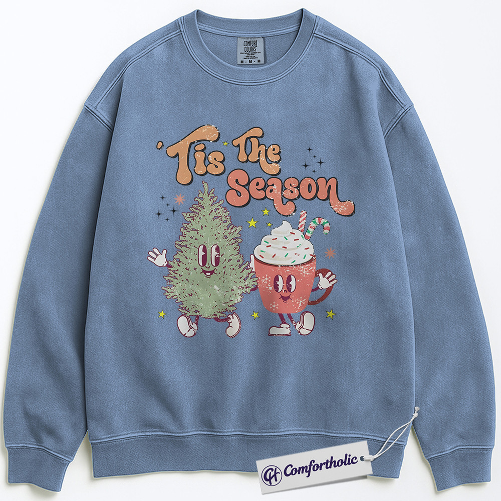 Tis The Season Sweatshirt, Cute Christmas Tree and Hot Cocoa Pullover, Funny Holiday Graphic Crewneck, Festive Winter Gift for Women, Christmas Comfort Colors Sweatshirt - Image 4