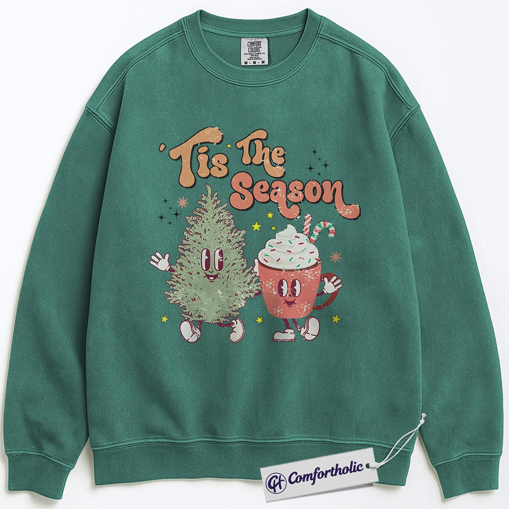Tis The Season Sweatshirt, Cute Christmas Tree and Hot Cocoa Pullover, Funny Holiday Graphic Crewneck, Festive Winter Gift for Women, Christmas Comfort Colors Sweatshirt - Image 5