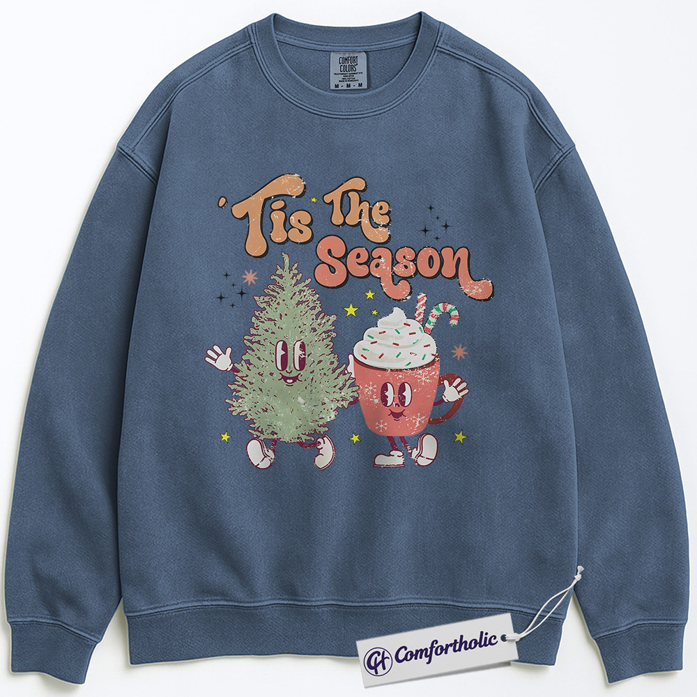 Tis The Season Sweatshirt, Cute Christmas Tree and Hot Cocoa Pullover, Funny Holiday Graphic Crewneck, Festive Winter Gift for Women, Christmas Comfort Colors Sweatshirt - Image 6