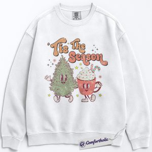 Alternative view of Tis The Season Sweatshirt, Cute Christmas Tree and Hot Cocoa Pullover, Funny Holiday Graphic Crewneck, Festive Winter Gift for Women, Christmas Comfort Colors Sweatshirt