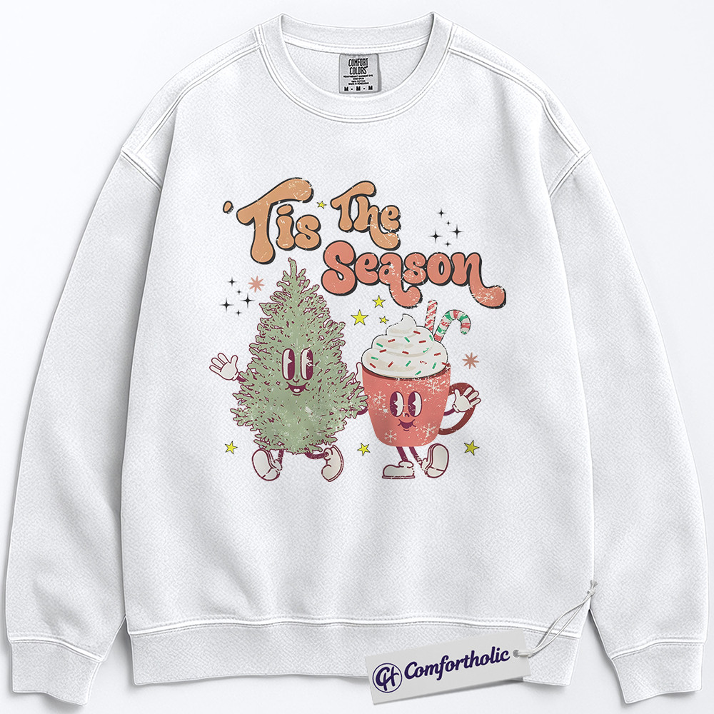 Tis The Season Sweatshirt, Cute Christmas Tree and Hot Cocoa Pullover, Funny Holiday Graphic Crewneck, Festive Winter Gift for Women, Christmas Comfort Colors Sweatshirt - Image 2