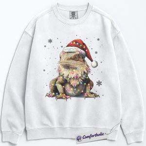 Alternative view of Bearded Dragon Christmas Sweatshirt, Funny Lizard Santa Hat Pullover, Cute Reptile Lover Holiday Graphic Crewneck, Festive Pet Gift for Her & Him, Exotic Pet Comfort Colors Sweatshirt
