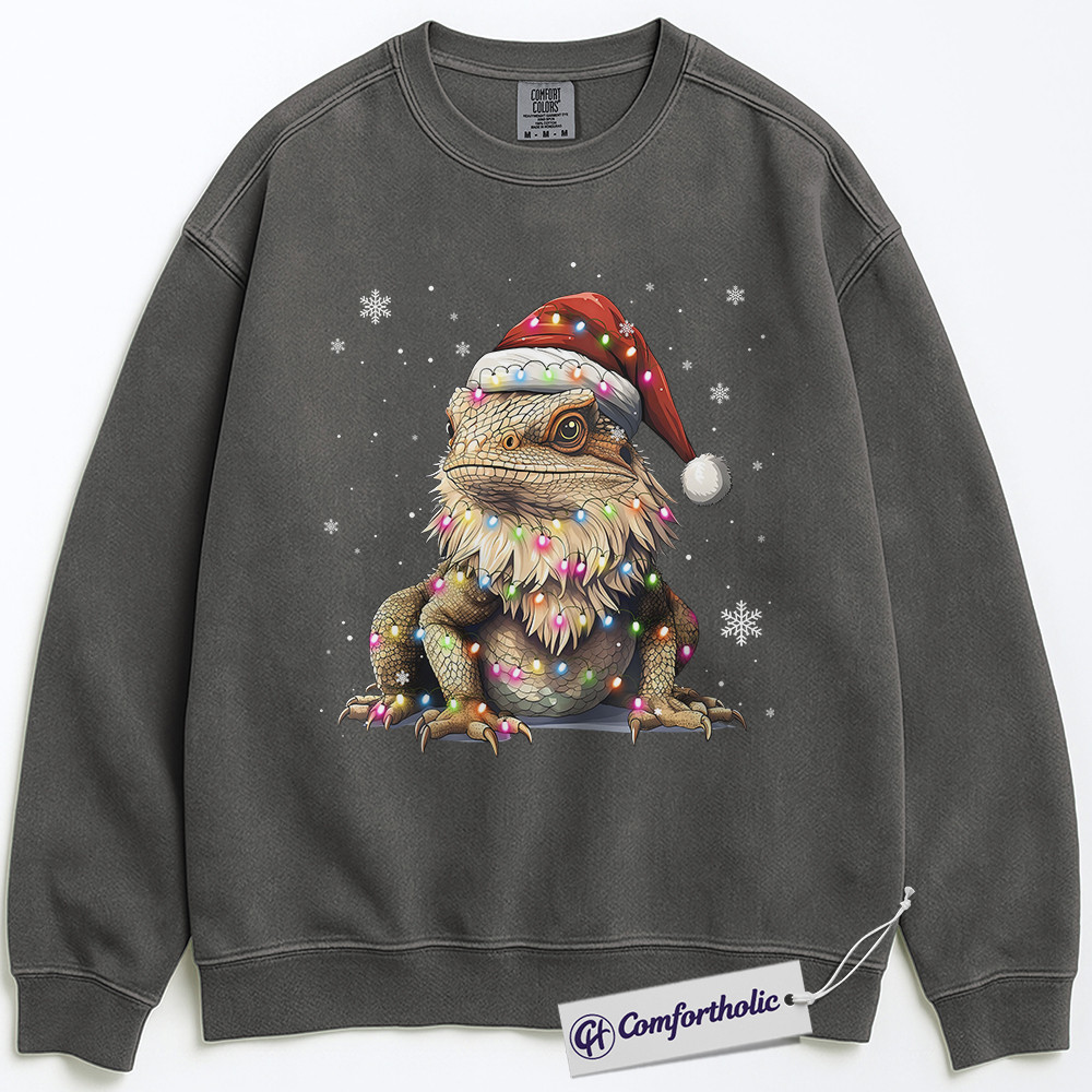 Bearded Dragon Christmas Sweatshirt, Funny Lizard Santa Hat Pullover, Cute Reptile Lover Holiday Graphic Crewneck, Festive Pet Gift for Her & Him, Exotic Pet Comfort Colors Sweatshirt - Image 3