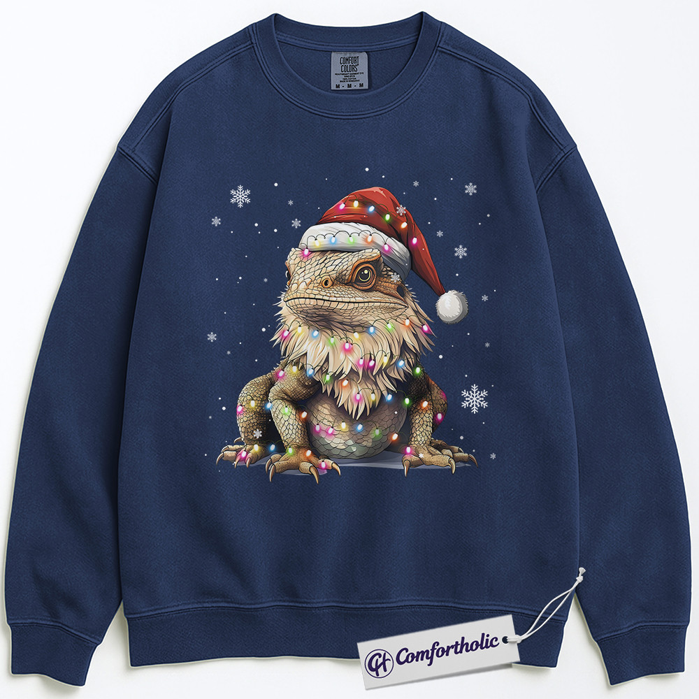 Bearded Dragon Christmas Sweatshirt, Funny Lizard Santa Hat Pullover, Cute Reptile Lover Holiday Graphic Crewneck, Festive Pet Gift for Her & Him, Exotic Pet Comfort Colors Sweatshirt - Image 4