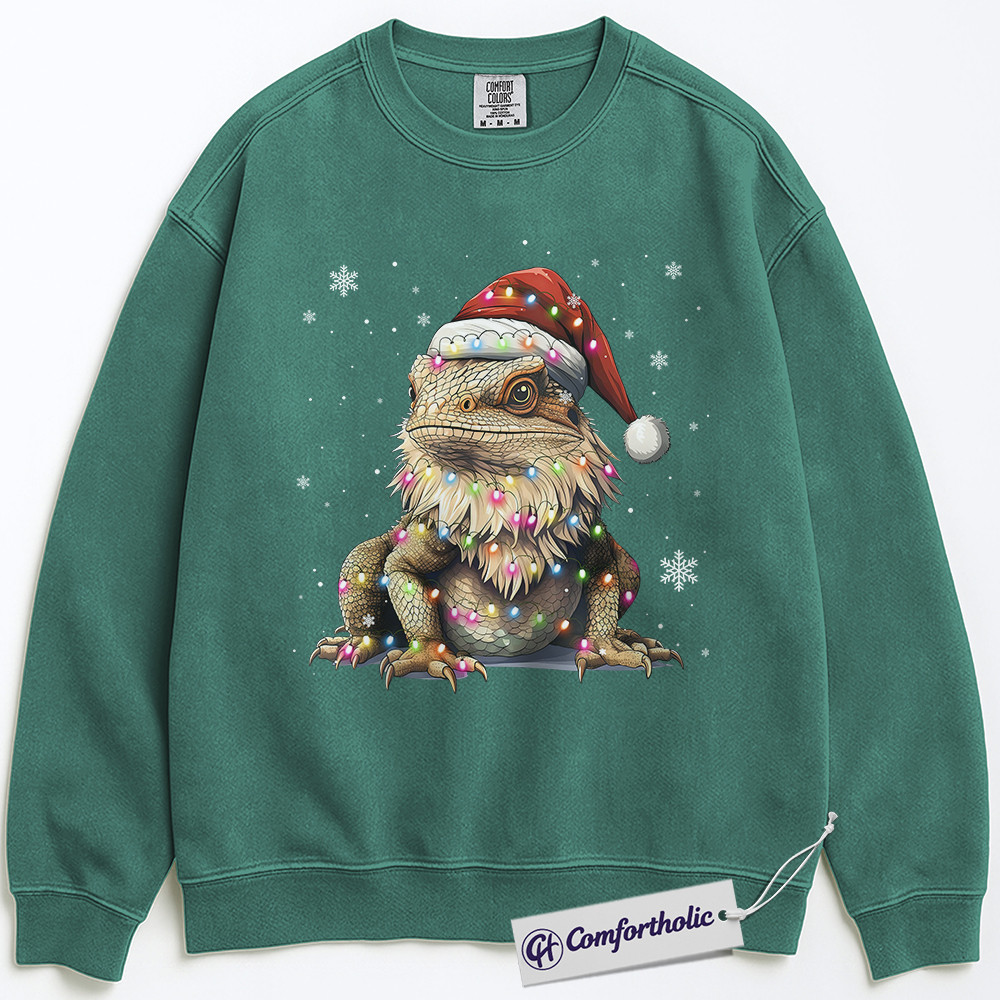 Bearded Dragon Christmas Sweatshirt, Funny Lizard Santa Hat Pullover, Cute Reptile Lover Holiday Graphic Crewneck, Festive Pet Gift for Her & Him, Exotic Pet Comfort Colors Sweatshirt - Image 6