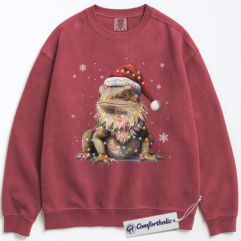 Bearded Dragon Christmas Sweatshirt, Funny Lizard Santa Hat Pullover, Cute Reptile Lover Holiday Graphic Crewneck, Festive Pet Gift for Her & Him, Exotic Pet Comfort Colors Sweatshirt