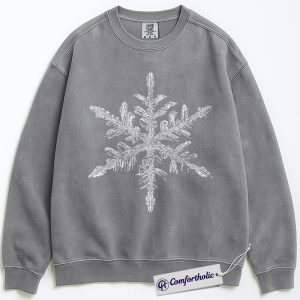 Alternative view of Snowflake Christmas Sweatshirt, Minimalist Winter Pullover, Elegant Frost Crystal Graphic Crewneck, Aesthetic Holiday Outfit for Women, Christmas Comfort Colors Sweatshirt