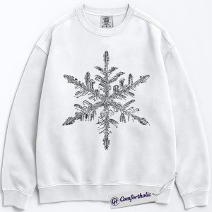 Snowflake Christmas Sweatshirt, Minimalist Winter Pullover, Elegant Frost Crystal Graphic Crewneck, Aesthetic Holiday Outfit for Women, Christmas Comfort Colors Sweatshirt