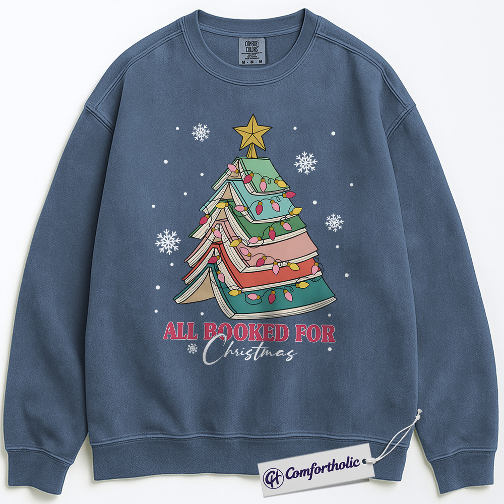 All Booked for Christmas Sweatshirt, Funny Book Lover Holiday Pullover, Cute Reading Christmas Tree Graphic Crewneck, Literary Gift for Readers, Christmas Comfort Colors Sweatshirt - Image 7