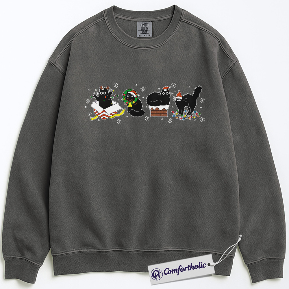 Funny Black Cat Christmas Sweatshirt, Cute Holiday Cat Pullover, Festive Kitty Graphic Crewneck, Cat Lover Christmas Gift, Christmas Comfort Colors Sweatshirt - Image 2