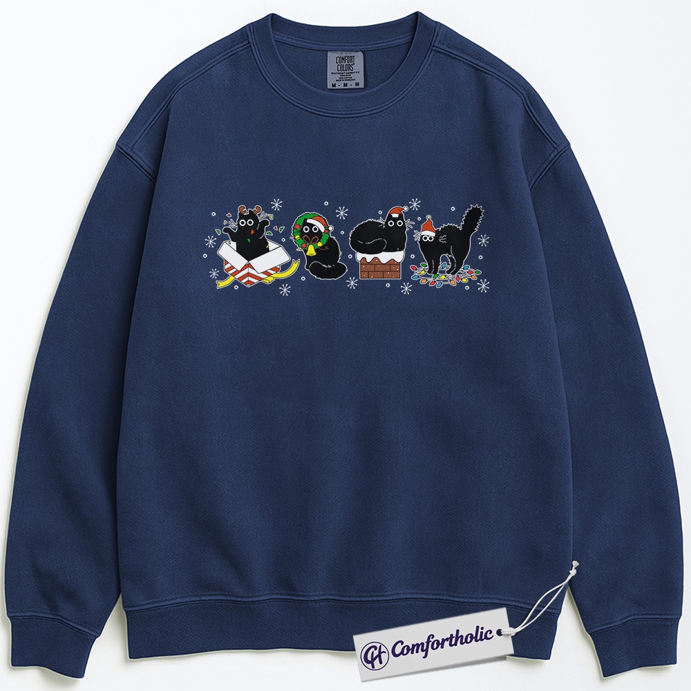 Funny Black Cat Christmas Sweatshirt, Cute Holiday Cat Pullover, Festive Kitty Graphic Crewneck, Cat Lover Christmas Gift, Christmas Comfort Colors Sweatshirt - Image 3