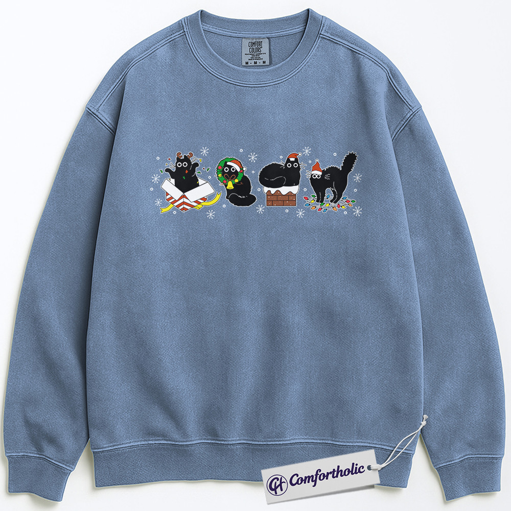 Funny Black Cat Christmas Sweatshirt, Cute Holiday Cat Pullover, Festive Kitty Graphic Crewneck, Cat Lover Christmas Gift, Christmas Comfort Colors Sweatshirt - Image 4