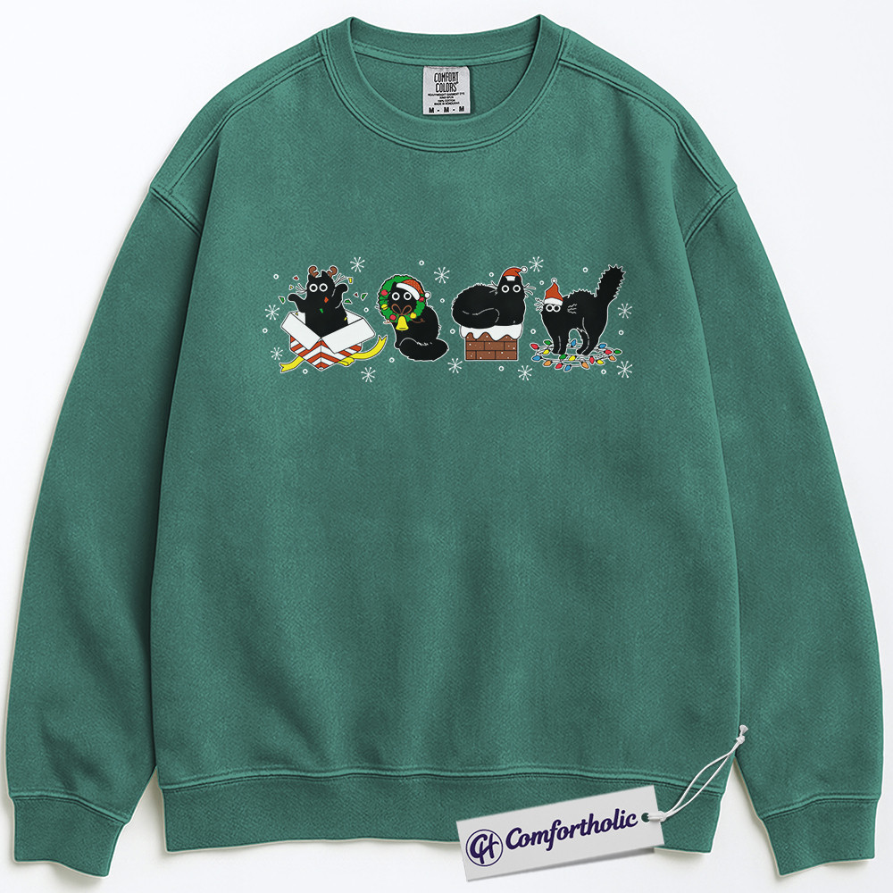 Funny Black Cat Christmas Sweatshirt, Cute Holiday Cat Pullover, Festive Kitty Graphic Crewneck, Cat Lover Christmas Gift, Christmas Comfort Colors Sweatshirt - Image 5