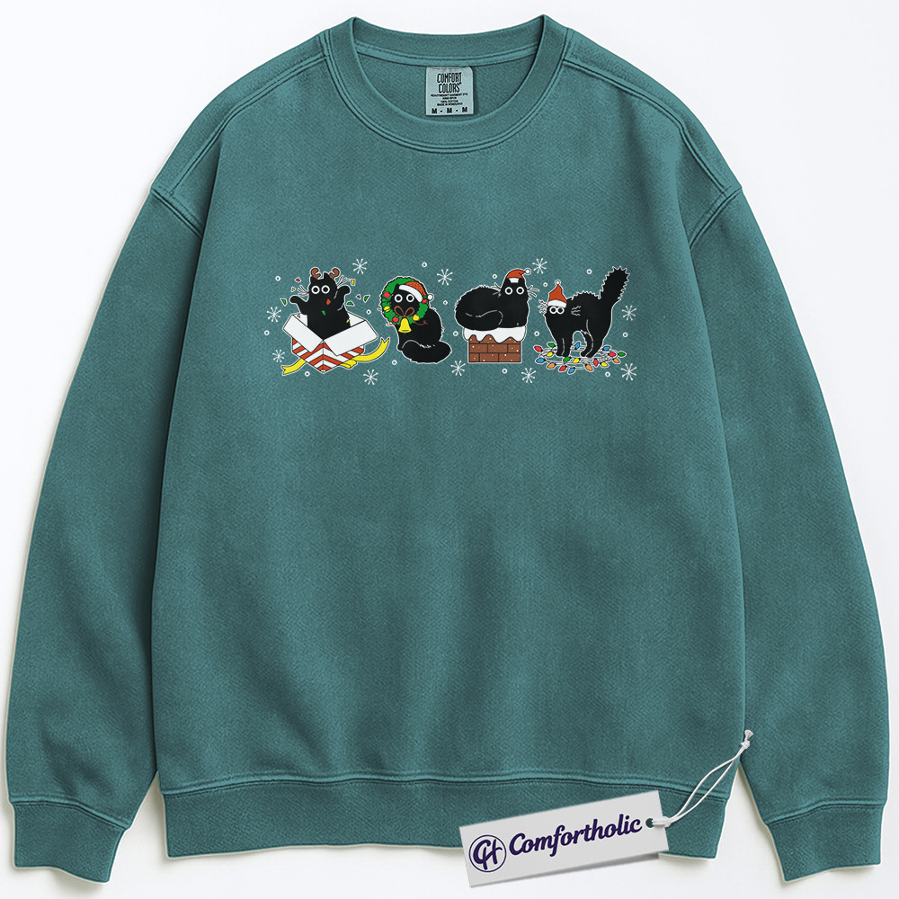 Funny Black Cat Christmas Sweatshirt, Cute Holiday Cat Pullover, Festive Kitty Graphic Crewneck, Cat Lover Christmas Gift, Christmas Comfort Colors Sweatshirt - Image 6