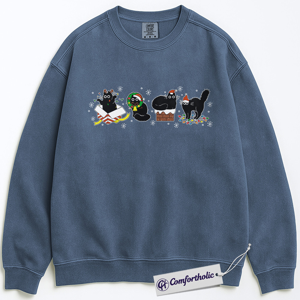 Funny Black Cat Christmas Sweatshirt, Cute Holiday Cat Pullover, Festive Kitty Graphic Crewneck, Cat Lover Christmas Gift, Christmas Comfort Colors Sweatshirt - Image 7