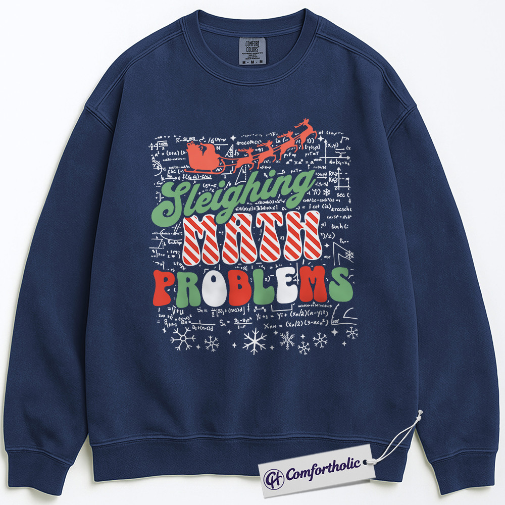 Sleighing Math Problems Sweatshirt, Funny Christmas Math Teacher Pullover, Holiday Algebra Graphic Crewneck, Christmas Gift for Teachers, Christmas Comfort Colors Sweatshirt - Image 4