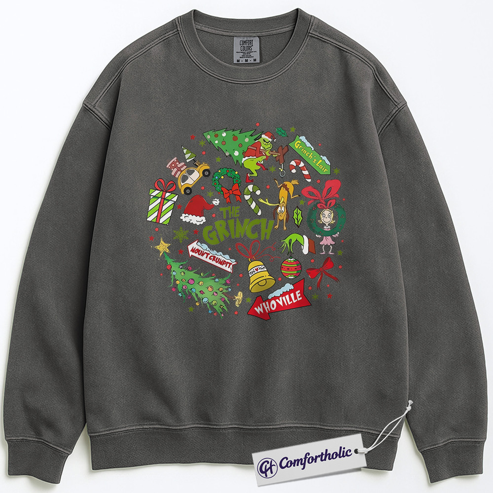 The Grinch Sweatshirt, Christmas Pullover, Animated Graphic Crewneck, Christmas Comfort Colors Sweatshirt - Image 2
