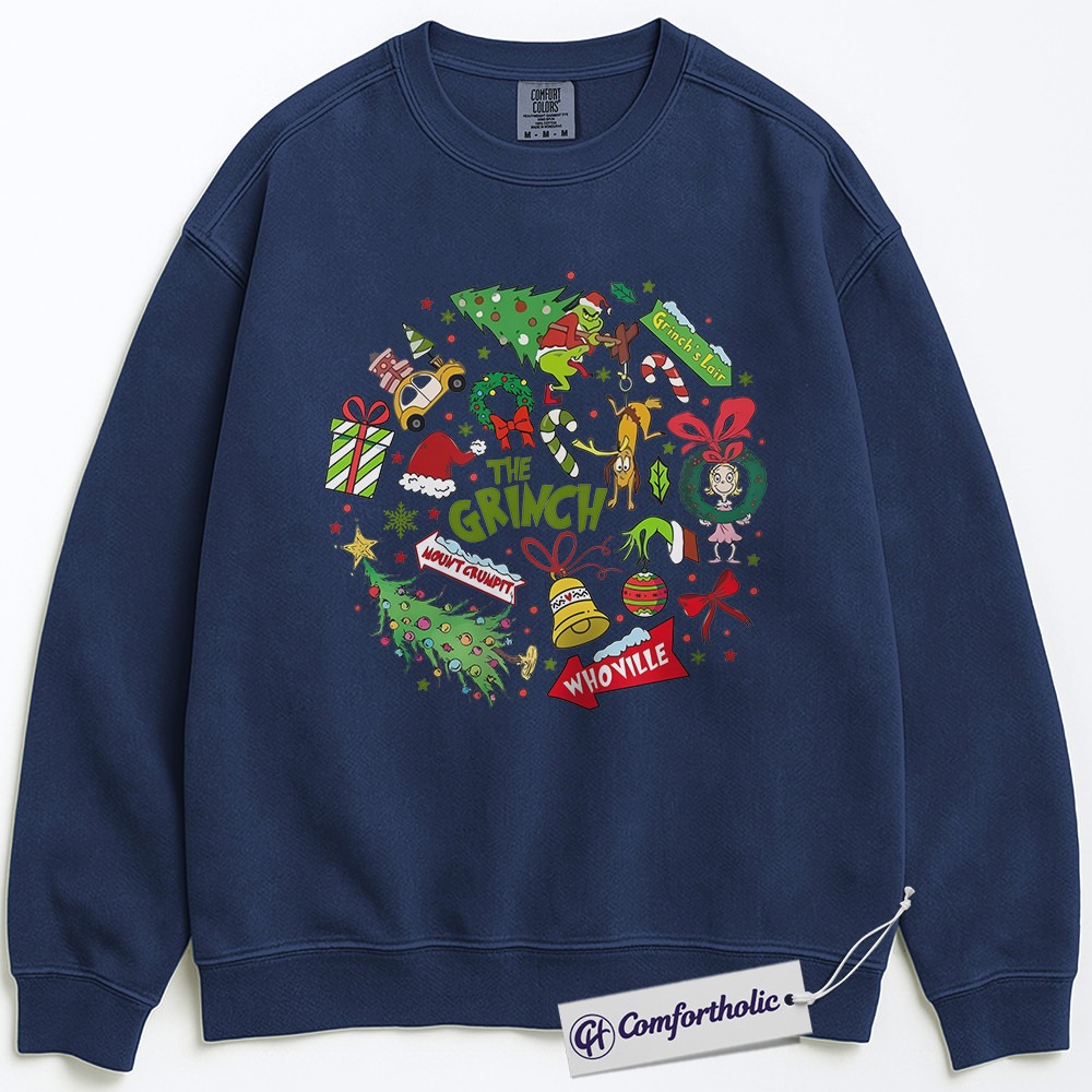 The Grinch Sweatshirt, Christmas Pullover, Animated Graphic Crewneck, Christmas Comfort Colors Sweatshirt - Image 3