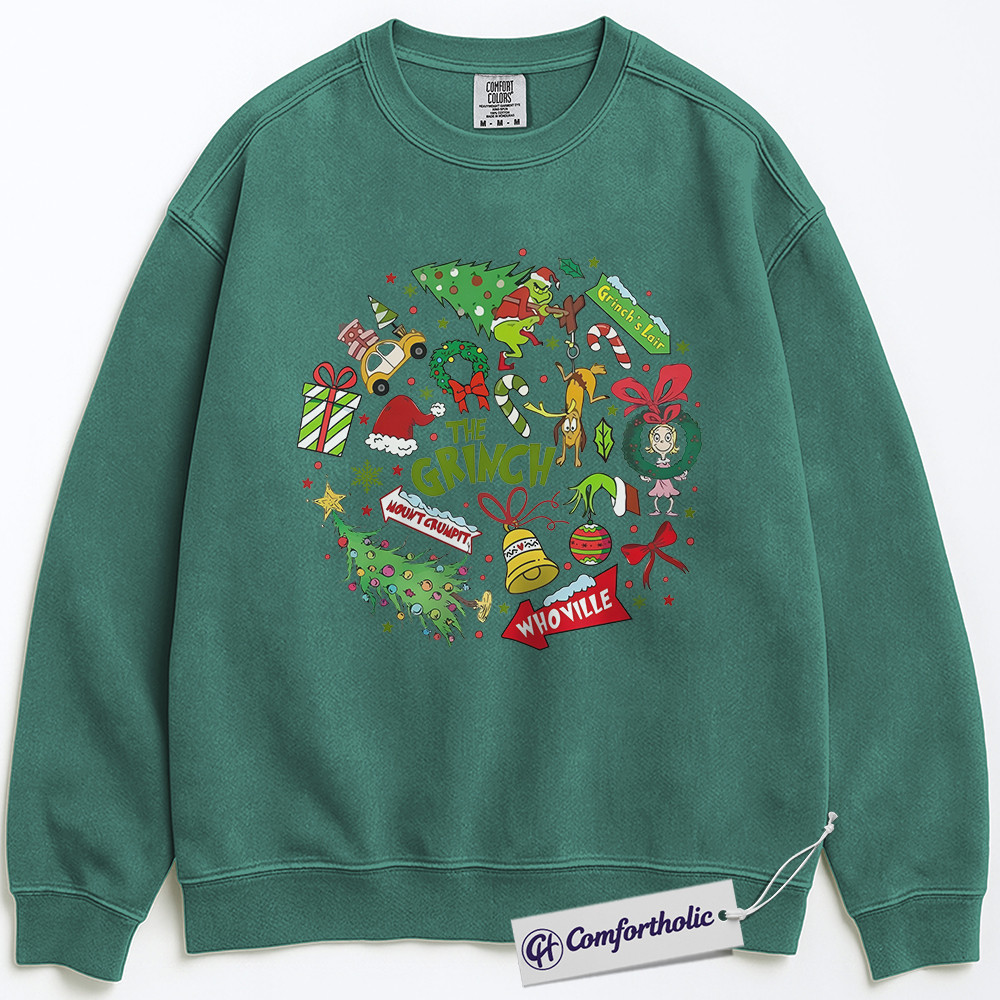 The Grinch Sweatshirt, Christmas Pullover, Animated Graphic Crewneck, Christmas Comfort Colors Sweatshirt - Image 4