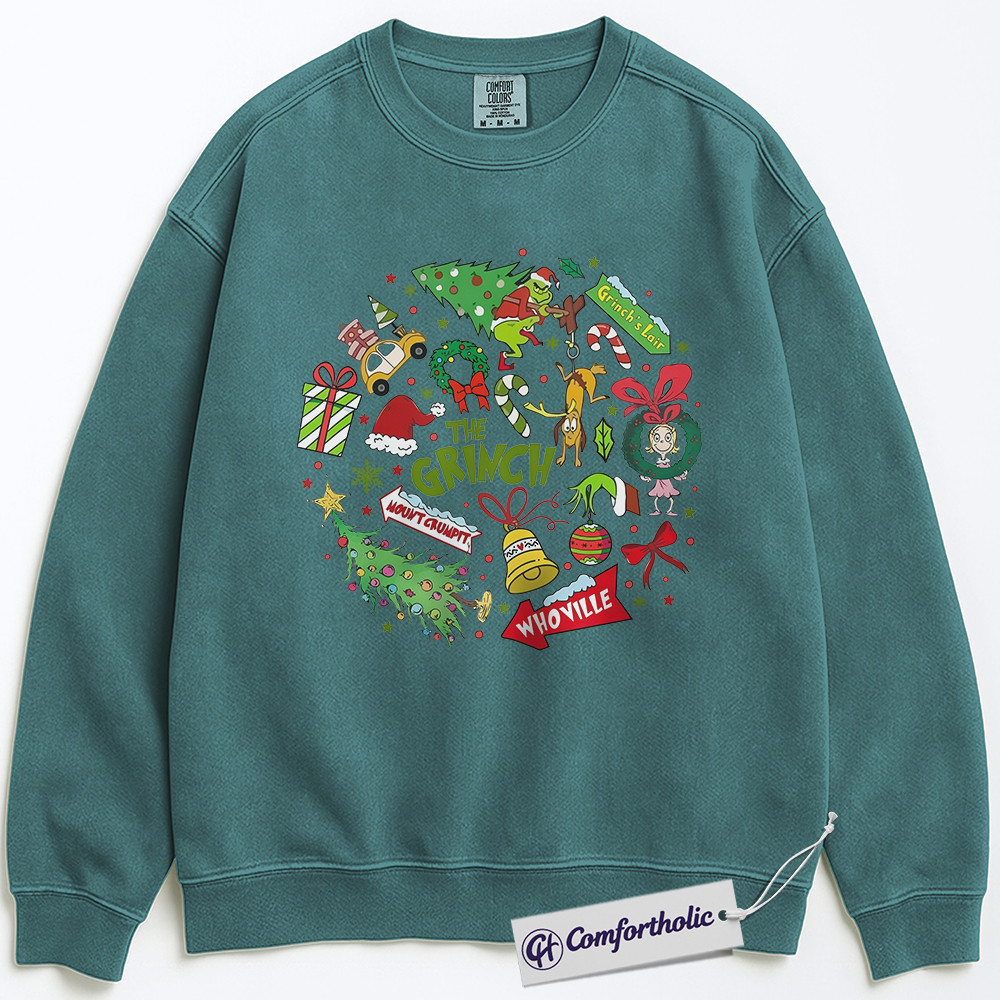 The Grinch Sweatshirt, Christmas Pullover, Animated Graphic Crewneck, Christmas Comfort Colors Sweatshirt - Image 5