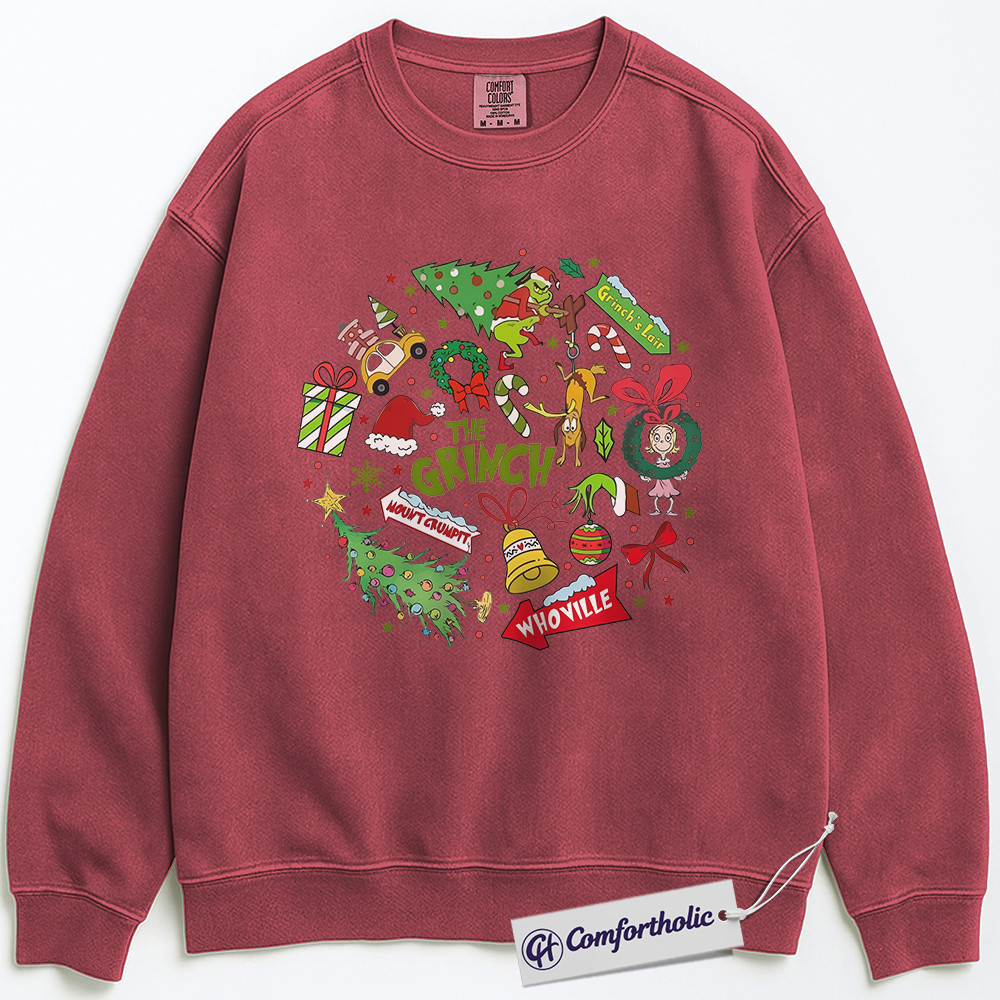 The Grinch Sweatshirt, Christmas Pullover, Animated Graphic Crewneck, Christmas Comfort Colors Sweatshirt - Image 7