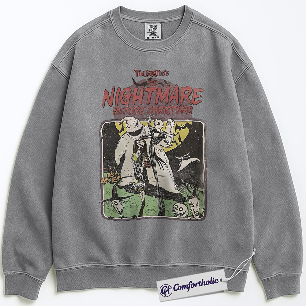 The Nightmare Before Christmas Sweatshirt, Christmas Pullover, Animated Graphic Crewneck, Christmas Comfort Colors Sweatshirt - Image 3